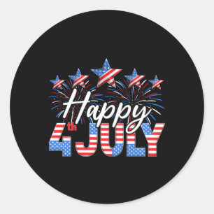 Adesivo Feliz 4 De Julho Americano Flag Fireworks Patrioti