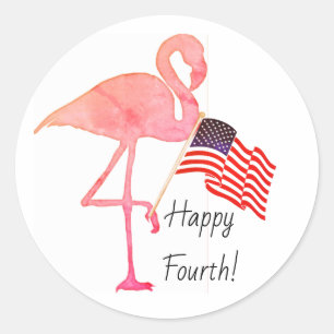 Adesivo Feliz 4 de julho bandeira dos EUA Flamingo