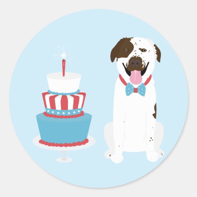 Adesivo Feliz 4 de julho Cachorro Vermelho Azul (Frente)