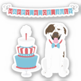 Adesivo Feliz 4 de julho Cachorro Vermelho Azul