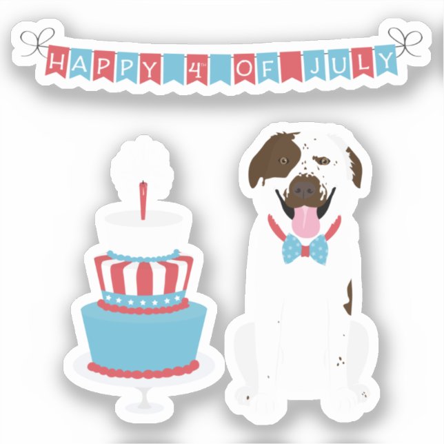 Adesivo Feliz 4 de julho Cachorro Vermelho Azul (Frente)