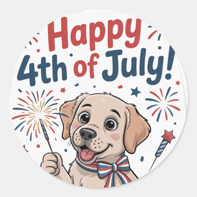 Adesivo "Feliz 4 de julho" Cão Adorável (Frente)