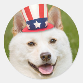 Adesivo Feliz 4 de julho Cão Shiba Inu no Chapéu