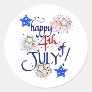 Adesivo Feliz 4 de julho! com fogos de artifício e estrel