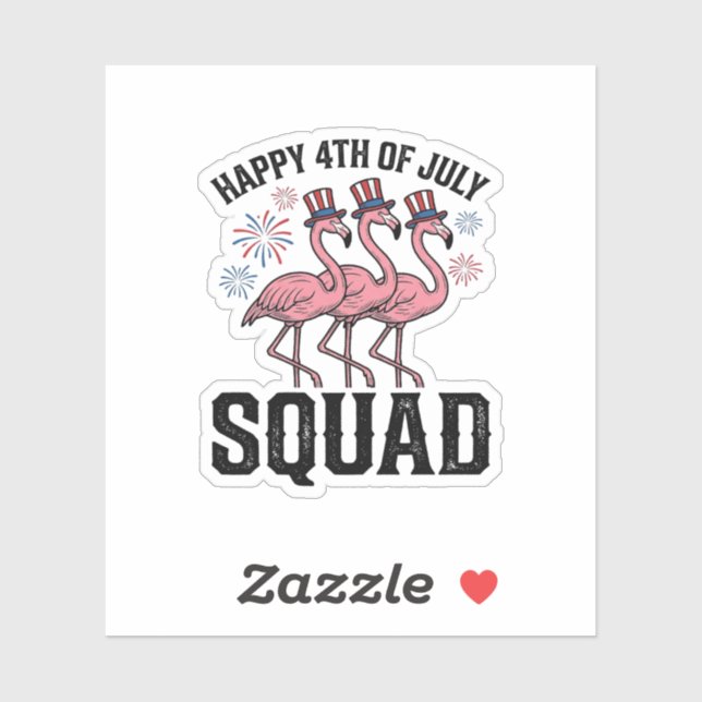 Adesivo Feliz 4 de Julho Flamingo Squad Vector Design_1 (Folha)