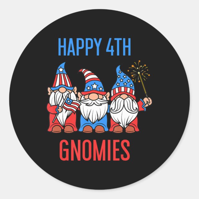 Adesivo Feliz 4 de julho Gnomias Orgulho Patriótico Gnomos (Frente)