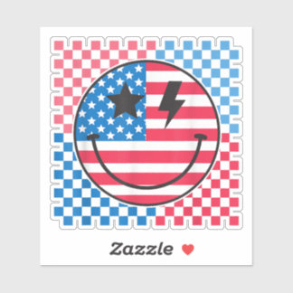Adesivo Feliz 4 de julho, Groovy Smile Face Red White Blue
