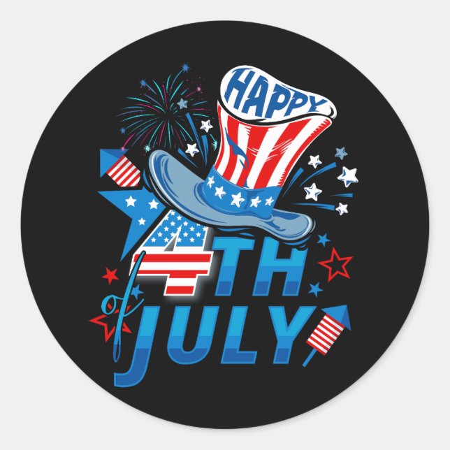 Adesivo Feliz 4 de julho, Patriótica American Flag Indepen (Frente)