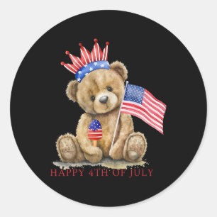 Adesivo Feliz 4 de Julho Patriótico Urso Fofo Mulheres Men