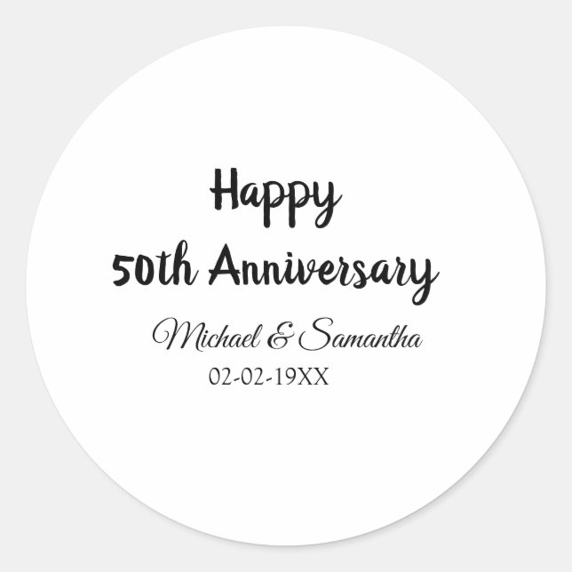 Adesivo Feliz 50º aniversário adicionar nome do casal data (Frente)