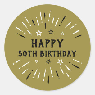 Adesivo Feliz 50º aniversário Fogos de artifício Dourados,