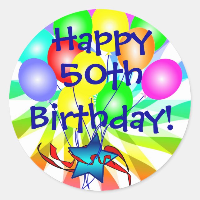 Adesivo Feliz 50º ou? Vinhetas de Aniversário Festivas (Frente)