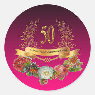 Adesivo Feliz 50º Vinheta de Aniversário de Casamento