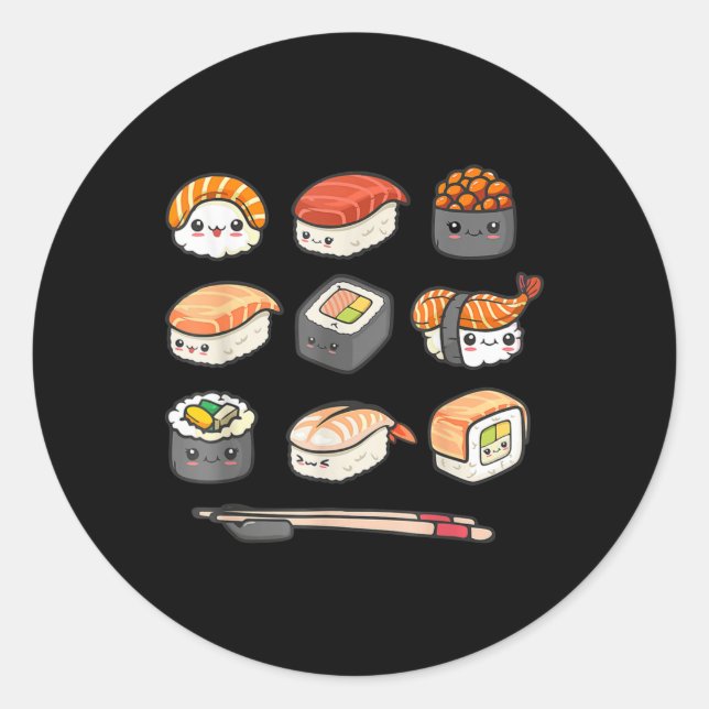 Adesivo Feliz anime Sushi Kawaii set Comida japonesa Lover (Frente)