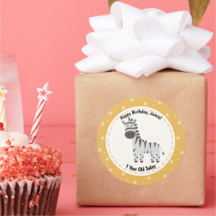 Adesivo Feliz Aniversário, 1 Ano Hoje, Nome da Zebra Cuta