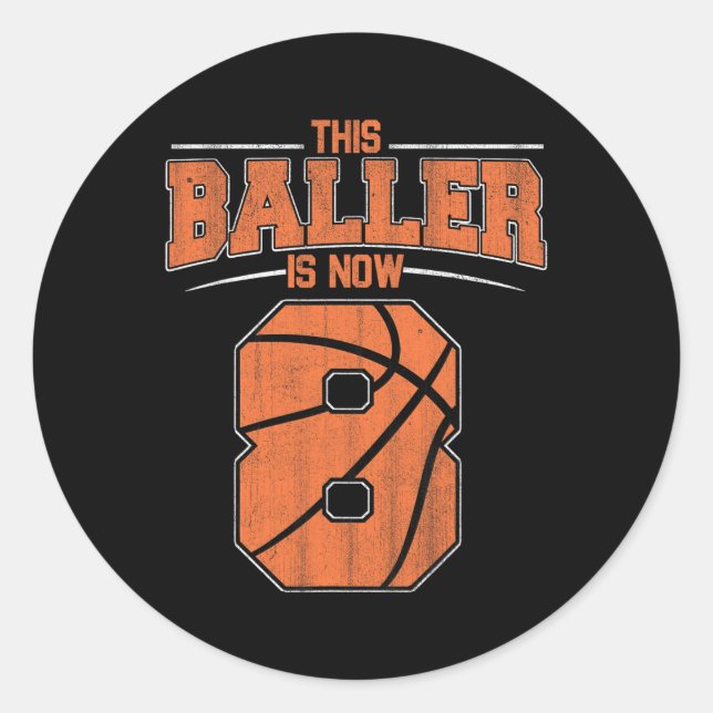 Adesivo Feliz Aniversário 8 Anos Meninos De Basquete Oito (Frente)