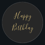 Adesivo Feliz Aniversário Amarelo Dourado Texto Personaliz<br><div class="desc">Desenhado com modelo de texto amarelo dourado para mensagem de "Feliz Aniversário" que você pode editar para personalizar e também fundo de cor personalizada!</div>