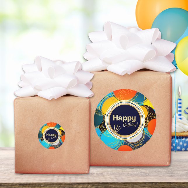 Adesivo Feliz Aniversário anos 80 Colorida Retro Abstrato  (Criador carregado)