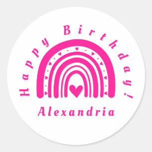 Adesivo Feliz Aniversário, Arco-Íris Personalizado Rosa Qu