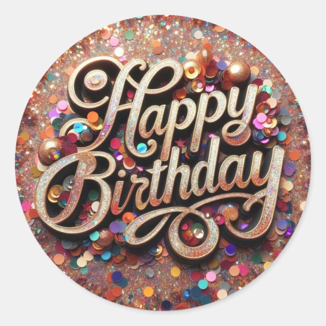 Adesivo Feliz Aniversário, Aterro Glittere (Frente)