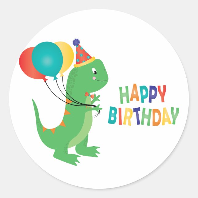 Adesivo Feliz aniversário Balões de Dinossauro (Frente)