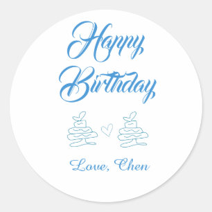 Adesivo feliz aniversário bolo azul coração nome amor past