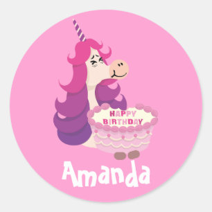Adesivo Feliz Aniversário Bonito Unicórnio Rosa Púrpura si