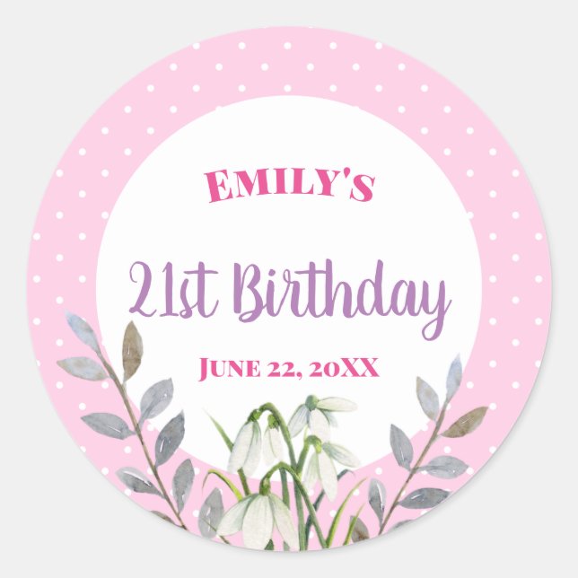 Adesivo Feliz Aniversário Brancos Neves Brancos Bolinhas R (Frente)