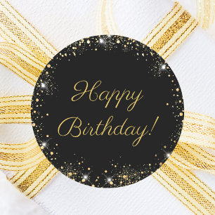 Adesivo Feliz Aniversário Brilho Dourado Preto