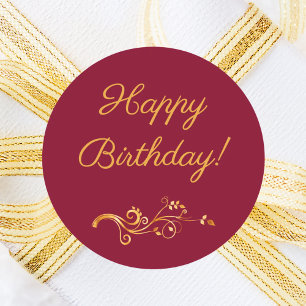 Adesivo Feliz Aniversário burgundy dourado