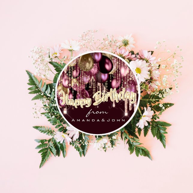 Adesivo Feliz aniversário Burgundy Drives Dourados Balão M (Criador carregado)