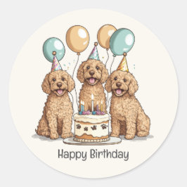 Adesivo Feliz Aniversário Cachorros de Goldendoodle