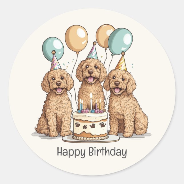 Adesivo Feliz Aniversário Cachorros de Goldendoodle (Frente)