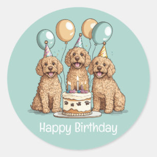 Adesivo Feliz Aniversário Cachorros de Goldendoodle