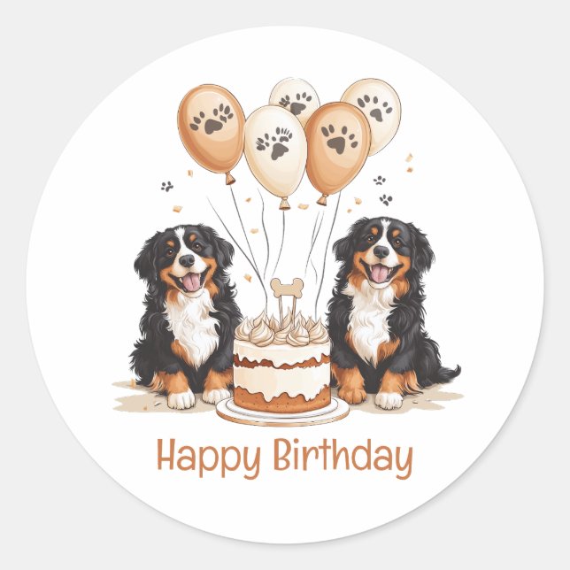 Adesivo Feliz Aniversário Cães de Montanha Bernese (Frente)