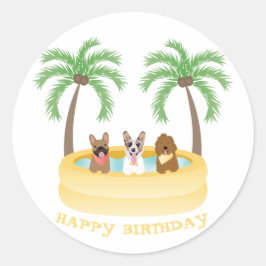 Adesivo Feliz Aniversário Cães de Verão Nadando Piscina