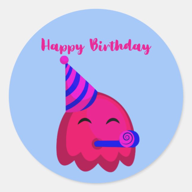Adesivo Feliz Aniversário - Cartoon Bonito Emoji Personage (Frente)