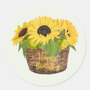 Adesivo Feliz Aniversário Cesto de Girassol