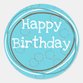 Adesivo Feliz Aniversário Círculos Turquesa Branco Marrom