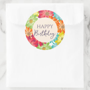 Adesivo Feliz Aniversário Colorida Flores de primavera