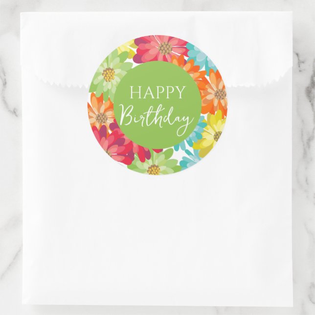 Adesivo Feliz Aniversário Colorida Flores de primavera (Bolsa)