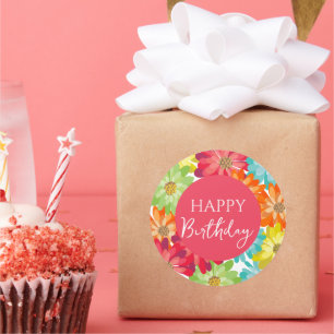 Adesivo Feliz Aniversário Colorida Flores de primavera