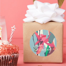 Adesivo Feliz Aniversário Colorida Magnolia Rosa Abstrato