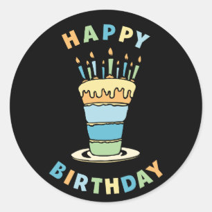 Adesivo Feliz Aniversário Com Design De Bolo