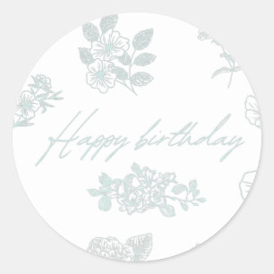 Adesivo Feliz aniversário com fundo floral - azul claro