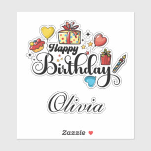 Adesivo Feliz Aniversário Com Seu Nome Colorido De Mão
