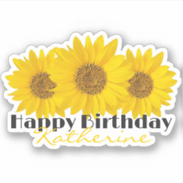 Adesivo Feliz aniversário com Sunflower e nome