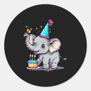 Adesivo Feliz Aniversário Com Um Grande Elefante, Chapéu D