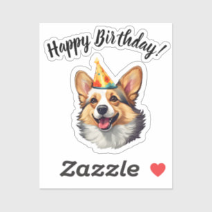 Adesivo Feliz aniversário, cone Corgi