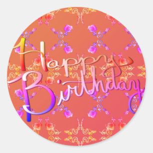 Adesivo "Feliz Aniversário!" Corações Rosa escritas à 